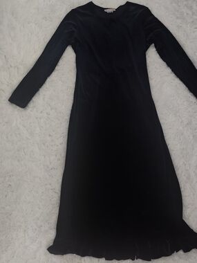 Women's Black Long Sleeve Velvet Navy Blue Dress